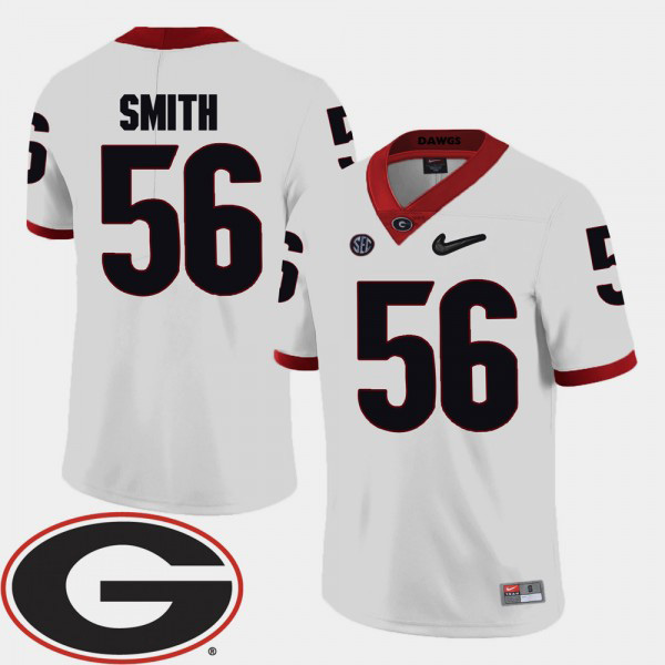 Men's #56 Garrison Smith Georgia Bulldogs 2018 SEC Patch College Football Jersey - White